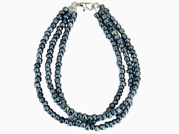 Dark Blue Glass Beads Bracelet - 3 Strands