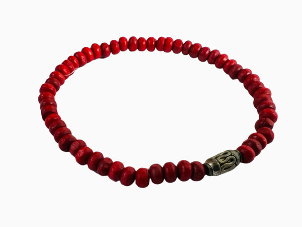 Wooden Beaded Bracelet  (Red)