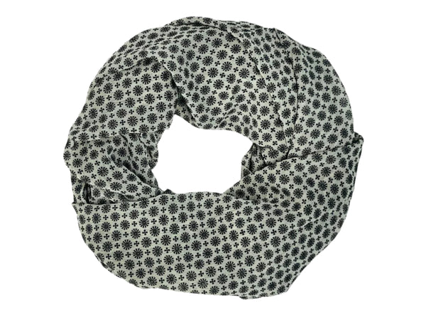 Black Pinwheels on Sheer White Scarf (9257)