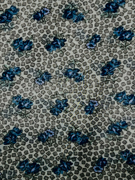 Blue Flowers and Black Square Design Scarf (9261)