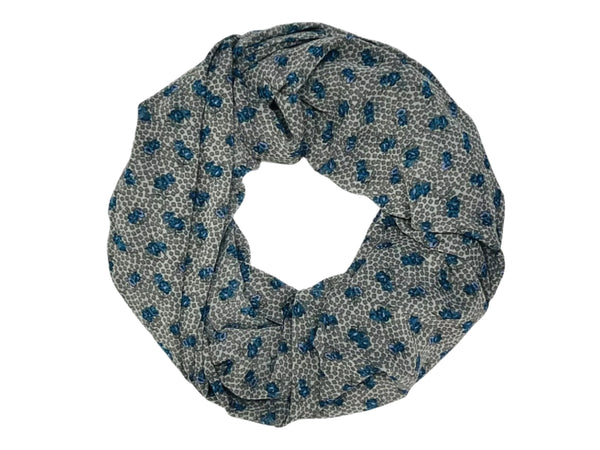 Blue Flowers and Black Square Design Scarf (9261)