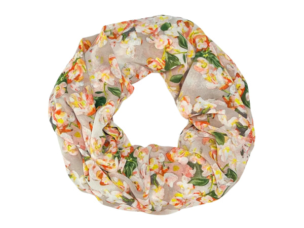 Pink Orange Yellow Floral on a Pink Scarf (9258)