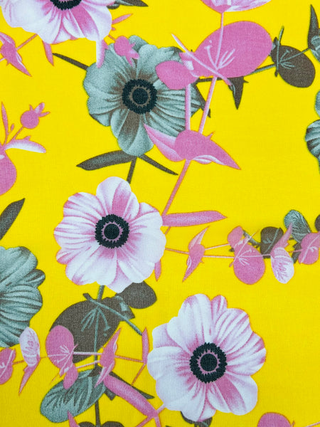Pink and Gray Flowers on a Bright Yellow Scarf (9262)