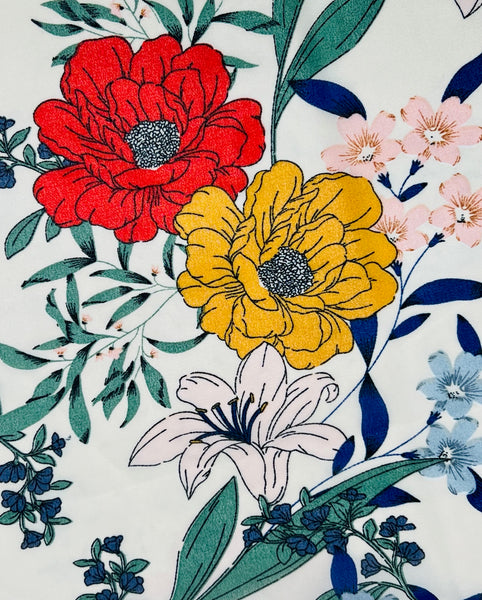 Red and Yellow Magnolia and Iris Scarf (9260)
