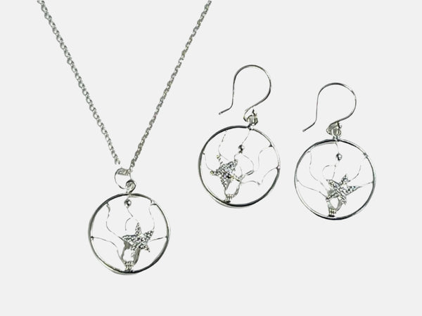 Sea Star Necklace and Earrings Set - 925 Sterling Silver