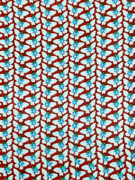 White and Blue Butterflies on a Red Scarf  (9263)
