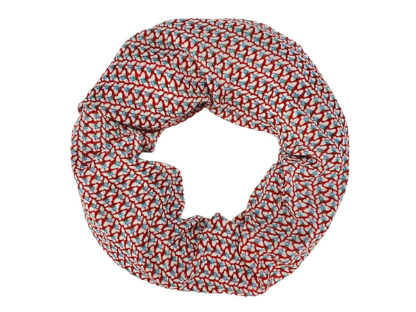 White and Blue Butterflies on a Red Scarf  (9263)