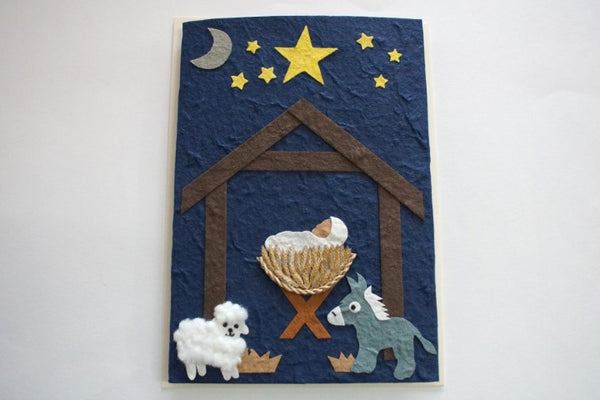 Christmas Nativity with Mary & Joseph and Three Little Lambs - Can be used as Christmas Decoration or Christmas Card (272)